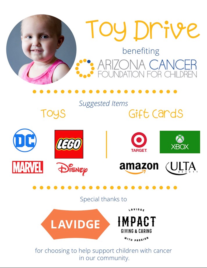 LAVIDGE IMPACT recognizes Child Cancer Awareness Month by hosting a toy drive benefiting Arizona Cancer Foundation for Children.
